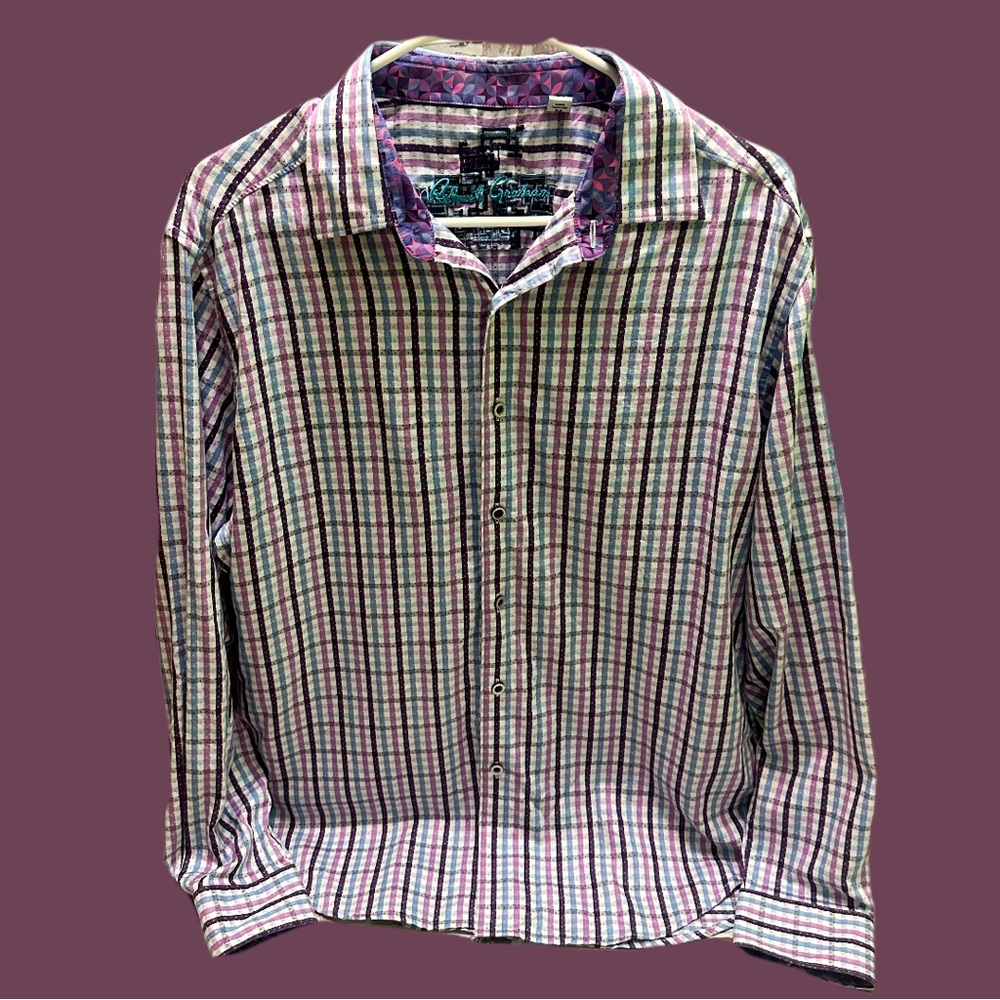 Robert Graham Classic Purple   and Blue Casual Button Down Shirt M
